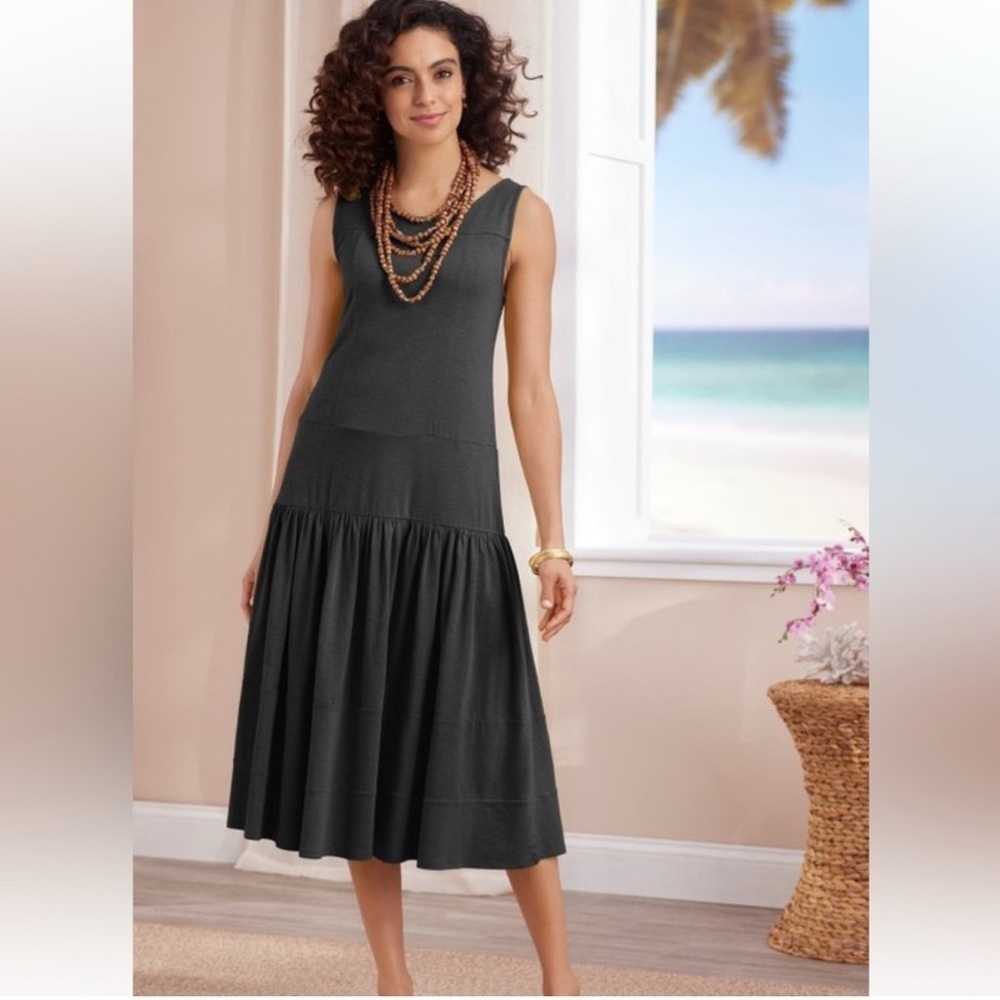 Soft Surroundings Elaine Midi Dress Elegant Sleeveless Lagenlook M